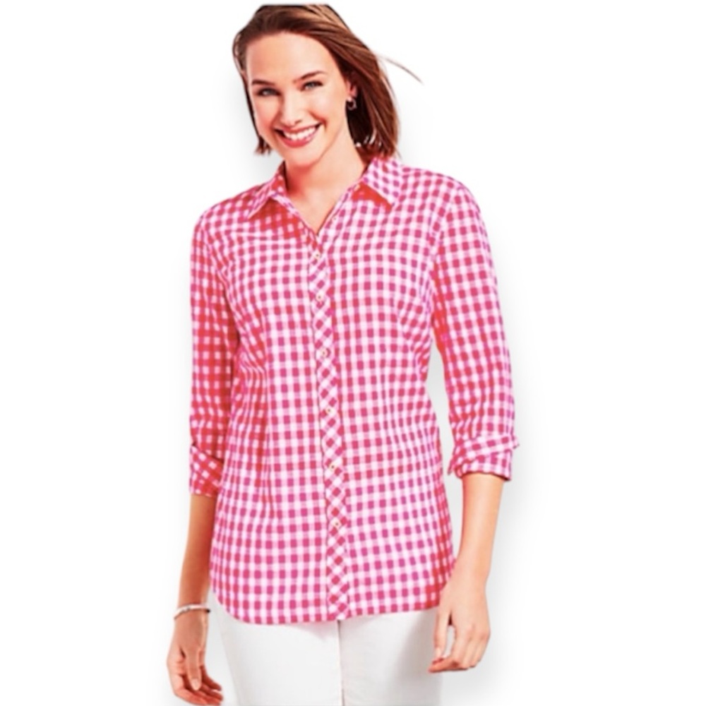 Talbots Pink Gingham Button Down Shirt - image 1